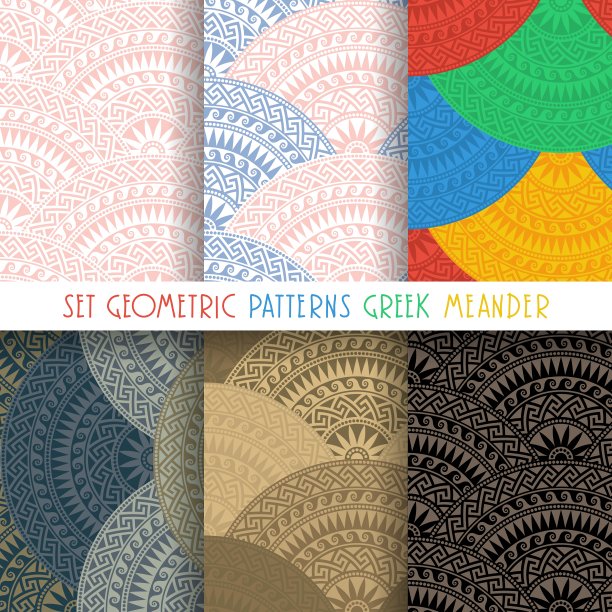 集无缝希腊圆形装饰曲流图片下载