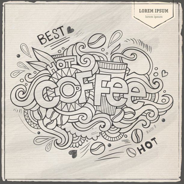 咖啡手写字母和涂鸦元素图片下载