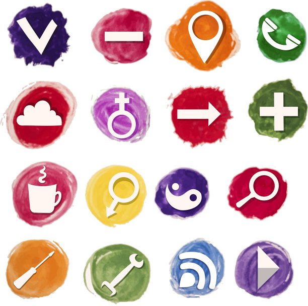 彩色水彩商业图标集图片下载