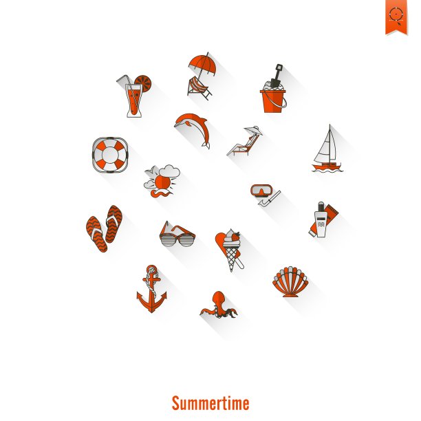 夏季和海滩简单的平面图标图片下载