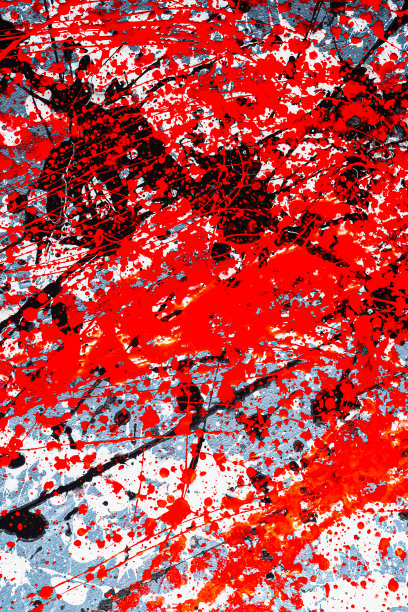背景图形图像。滴。表达式。多色溢出瑕疵。混合颜色黑色，白色和红色。在混凝土纹理上。垂直方向。前视图。图片下载