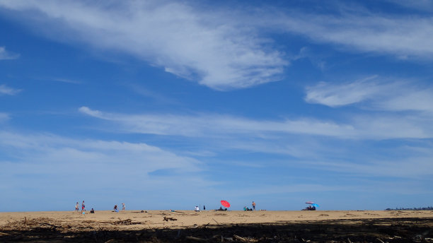 一小群人在考艾岛的一个偏远的海滩上享受图片下载