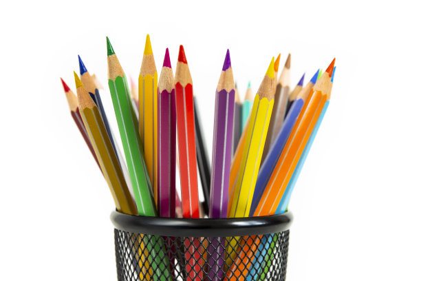 一束装在铅笔盒里的彩色铅笔图片下载