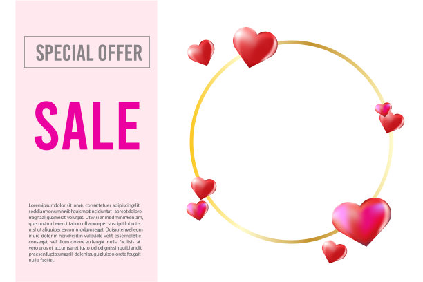 3d圣瓦伦丁节金色圆框图片下载