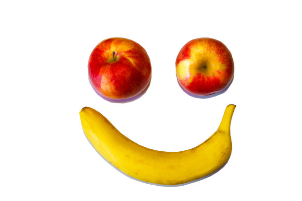 白色背景上的水果、苹果和香蕉图片下载