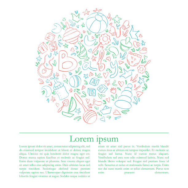 婴儿主题卡片与文本空间和婴儿玩具和项目。生日聚会或婴儿送礼卡片模板。图片下载