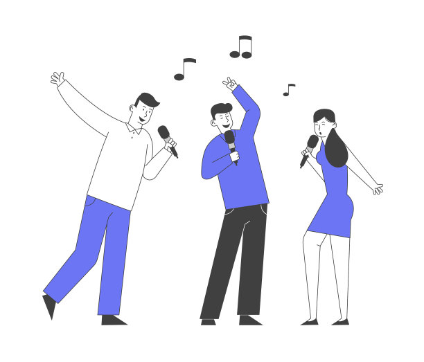 快乐的朋友携着麦克风相伴歌唱图片下载
