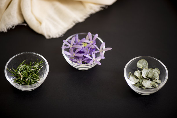 各种各样的玻璃容器，上面有紫色的花图片下载