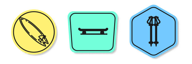 设置线冲浪板、滑板和滑雪杆图片下载