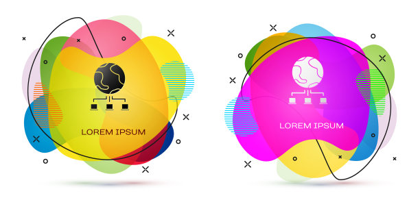 彩色计算机网络图标隔离在白色图片下载