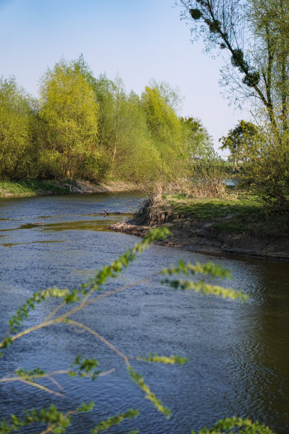 美丽的春江在大自然中流淌。早晨和晚上的风景五彩缤纷。去世界上荒芜的地方旅行。设计素材照片图片下载