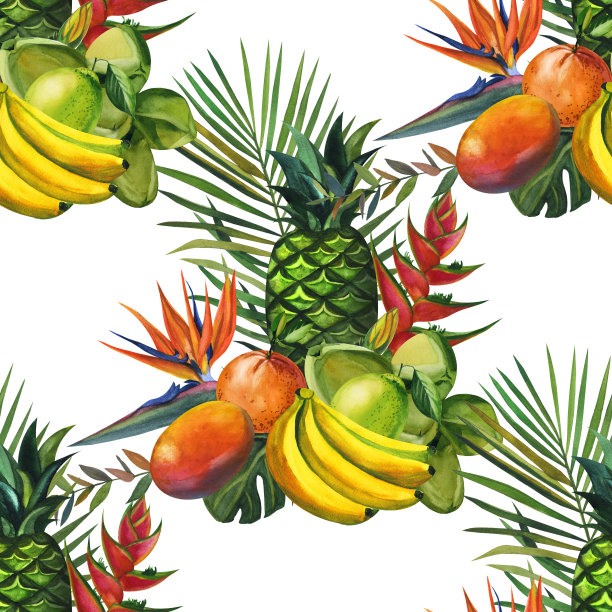 水彩无缝花卉图案与水果手绘装饰背景。手绘水彩插图。印刷纺织品，布料，墙纸，剪贴簿图片下载