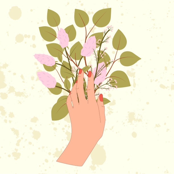 手饰叶枝，丁香花，粉红色花。图片下载