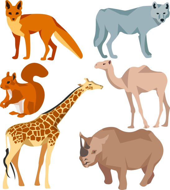 设置隔离不同的动物狐狸，狼，长颈鹿图片下载