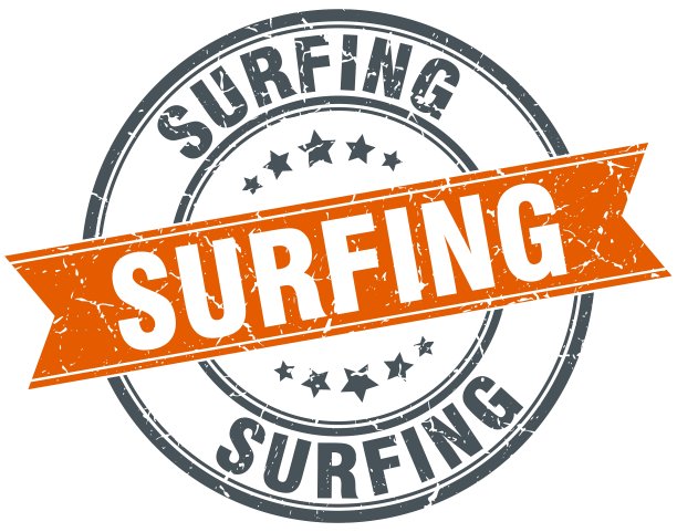 冲浪圆形橙色肮脏复古孤立邮票图片下载