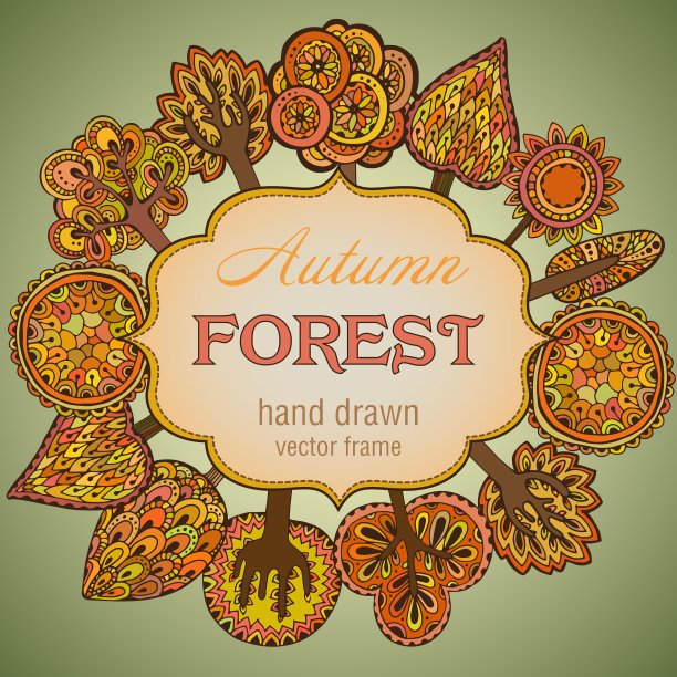 手绘框架与秋天的树木图片下载
