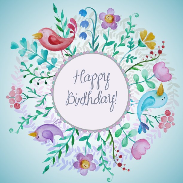 美丽的贺卡与花和鸟图片下载