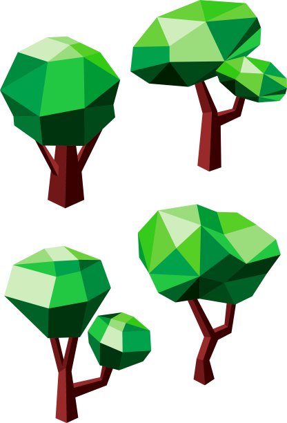 几何多边形绿树图标图片下载