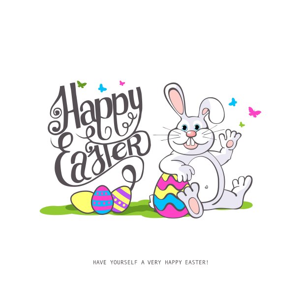 复活节快乐，田野里的复活节兔子和鸡蛋图片下载