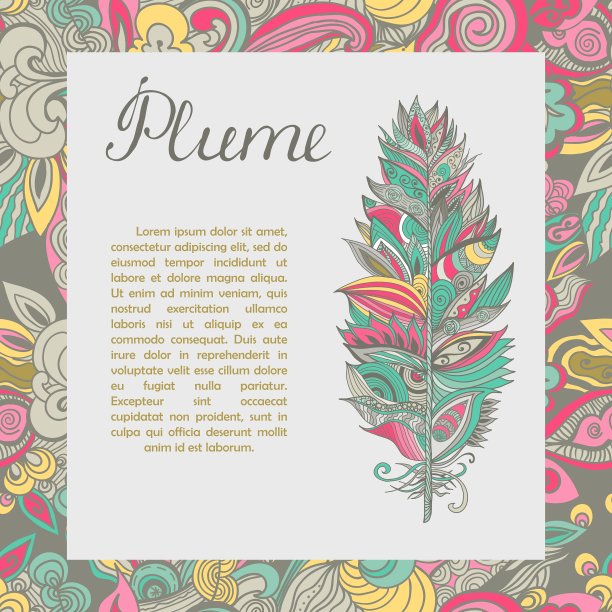 带有羽毛和文本样本的明信片图片下载