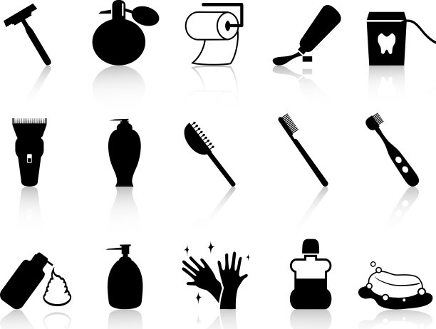 黑色浴室配件图标集图片下载