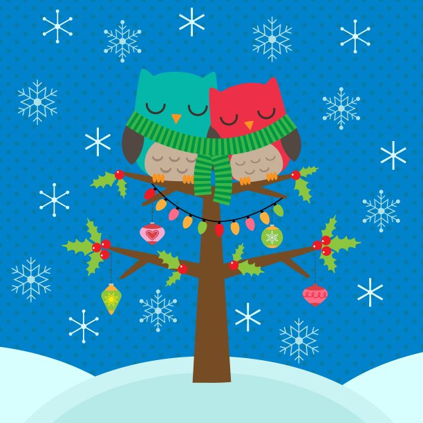 有猫头鹰的圣诞卡片图片下载