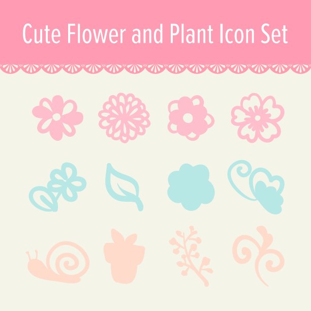 可爱的蜡笔美和化妆卡通图标集图片下载