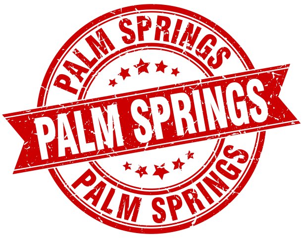 棕榈泉红色圆形垃圾复古缎带邮票图片下载