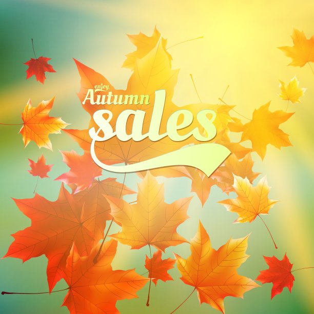 秋天出售逼真的树叶排版海报图片下载