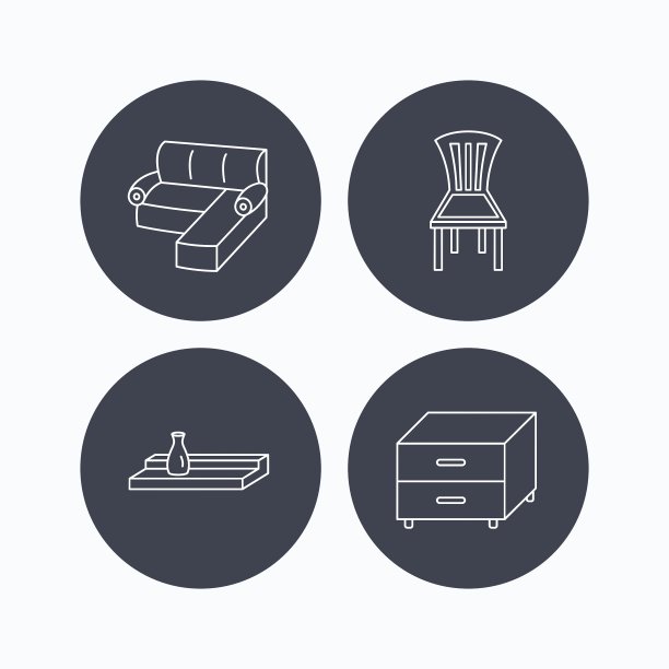 角落沙发、床头柜和椅子图标图片下载