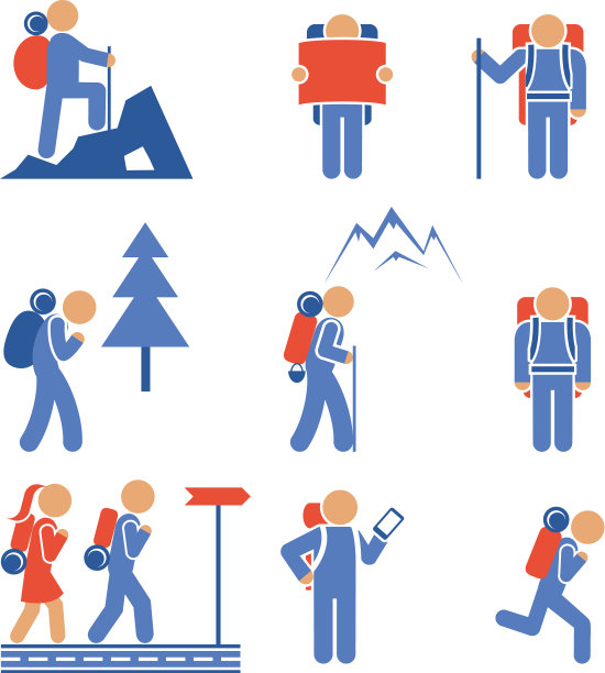 一套彩色的徒步图标图片下载