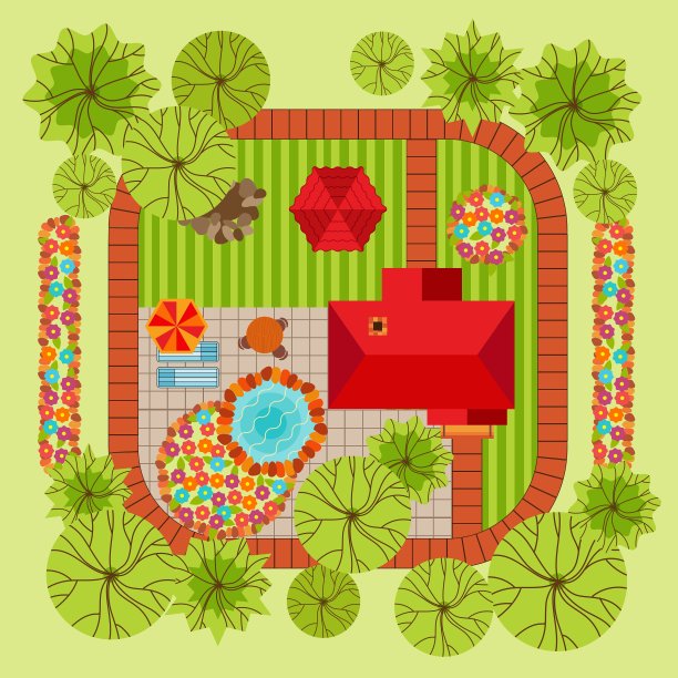 平面风格的景观设计理念素材图片