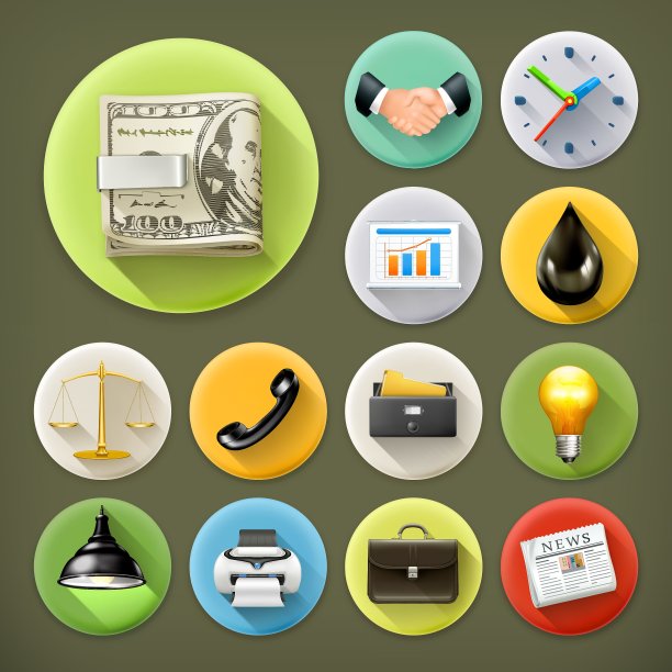 商业和办公室长影子图标集图片下载