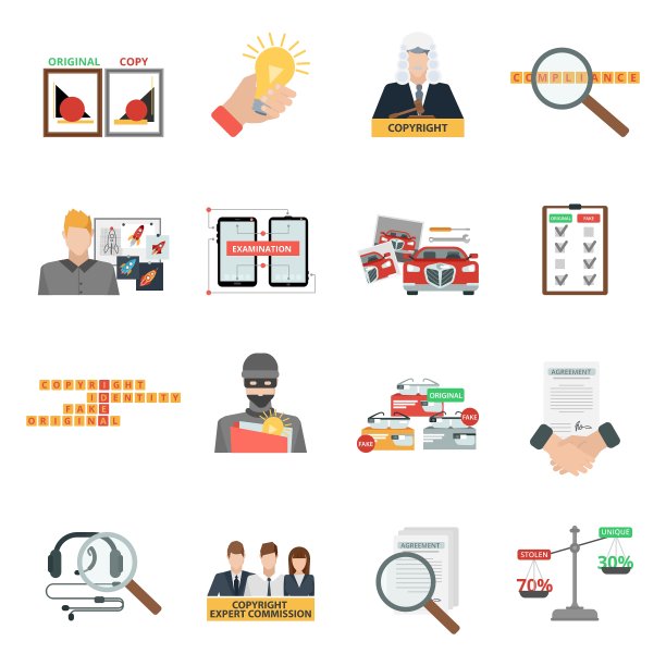 符合版权法扁平图标集图片下载