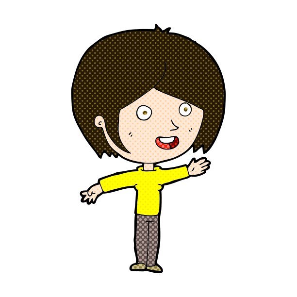 漫画卡通快乐的女孩挥手图片下载