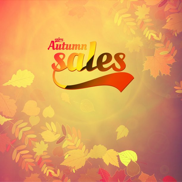 秋天出售逼真的树叶排版海报图片下载