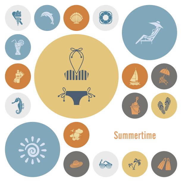 夏季和海滩简单的平面图标图片下载