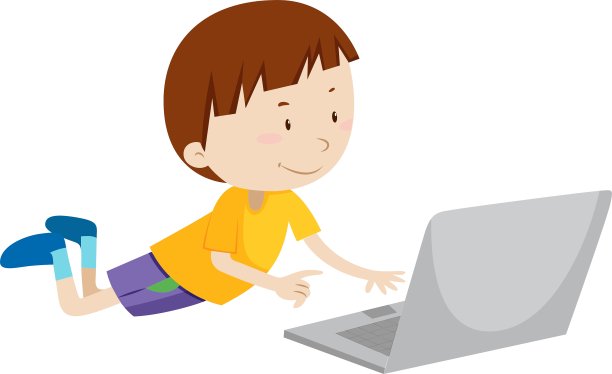 小男孩在电脑上工作图片下载