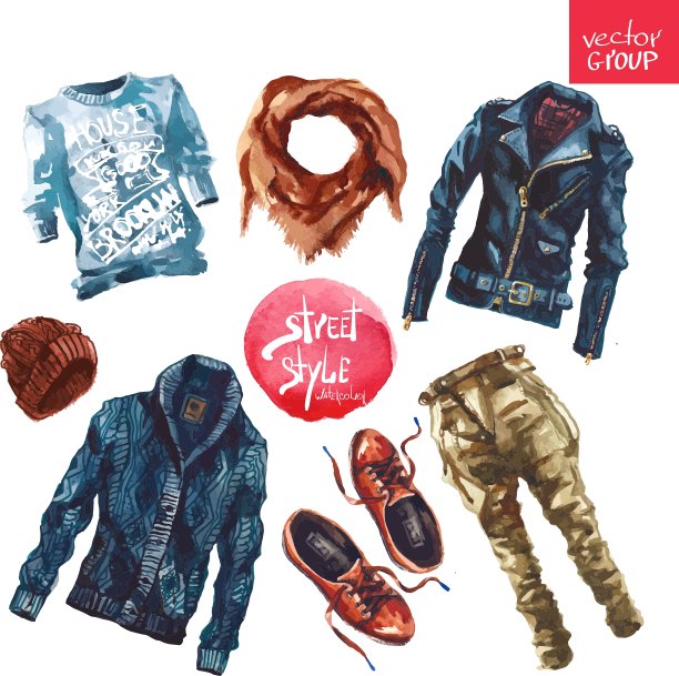 男士时尚水彩画套装图片下载