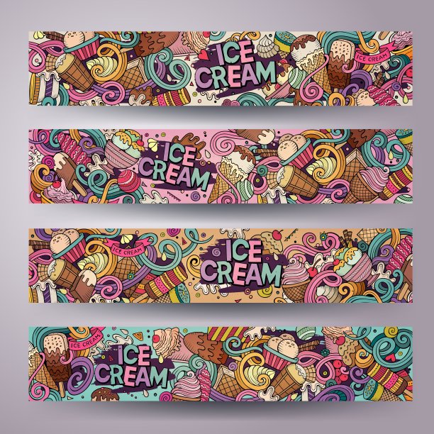 卡通线条艺术涂鸦冰淇淋横幅图片下载