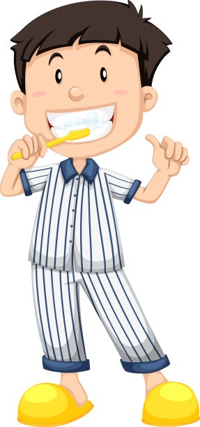 穿着条纹睡衣的男孩正在刷牙图片下载