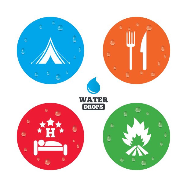 食物、睡眠、露营帐篷和火的标志图片下载