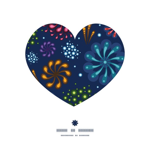 节日烟花心剪影图案框图片下载