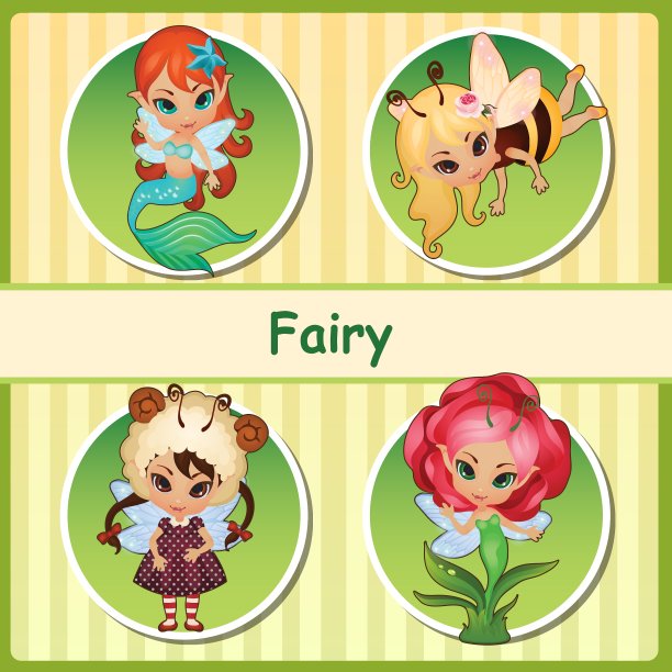 四个可爱的仙女-美人鱼，蜜蜂，羔羊和花图片下载