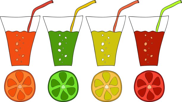 一套装着柑橘汁的涂鸦杯图片下载