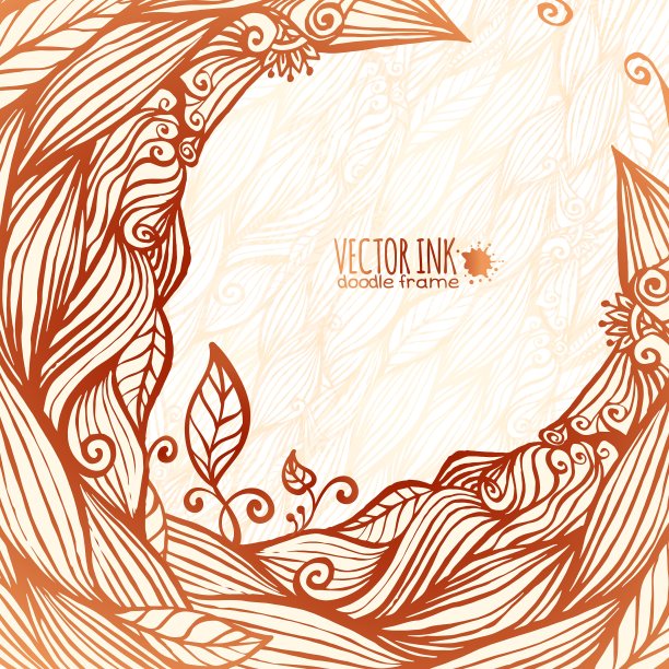 复古涂鸦树叶华丽的圆形框架图片下载