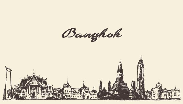 曼谷天际线泰国手绘图片下载