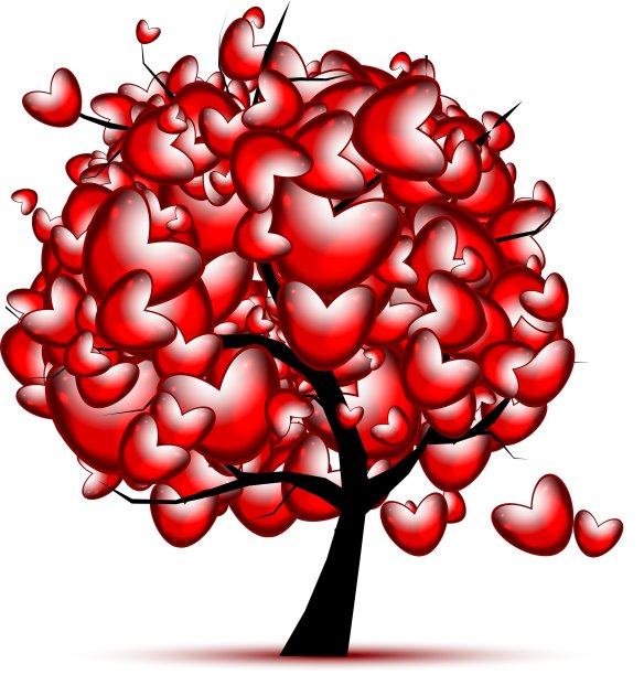情人节爱树设计与红心图片下载