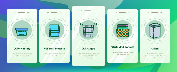 洗衣篮上的图标集向量图片下载