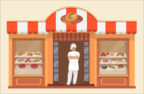 面包店的建筑与烘焙产品图片下载